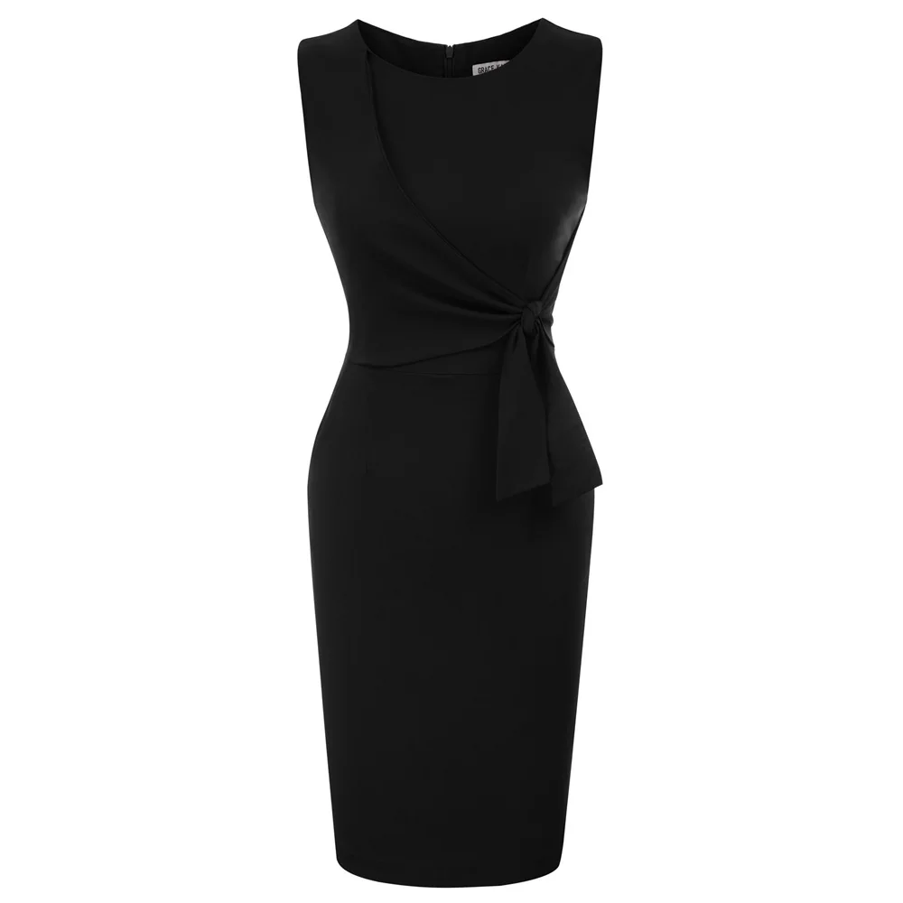 Grace Karin, платья женские, без рукавов, облегающее, платье карандаш, элегантное, для девушек, для офиса, для работы, вечернее платье - Цвет: Black