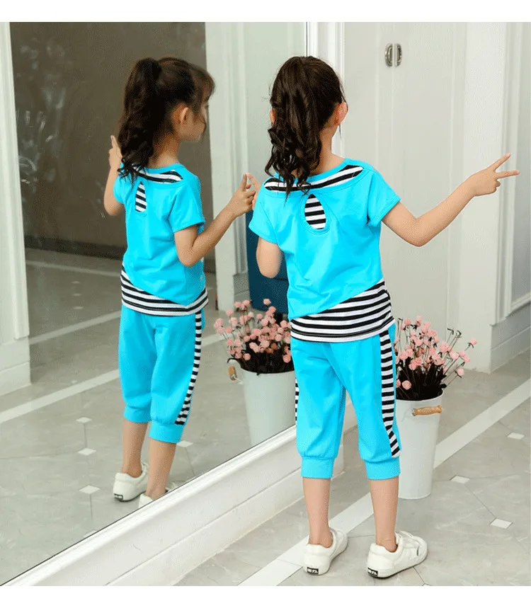 pajamas for baby girl 4-14T Girl Summer 2021 New Children Clothing Set Cotton Cartoon Letter Girls Clothes Casual Short-Sleeve Suit pajamas for newborn girl 