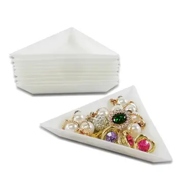 

10Pcs Plastic Triangle Round Disk Small Box Container Drilling Accessories Rhinestone Beads Nail Art Plate Storage Tray Holder