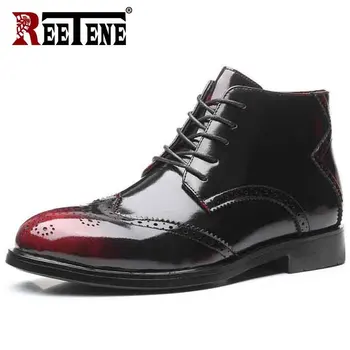 

REETENE Leather Autumn Men'S Boots Vintage Style Men Motorcycle Boots Boots Lace Up Footwear Men Casual Comfortable Shoes Male