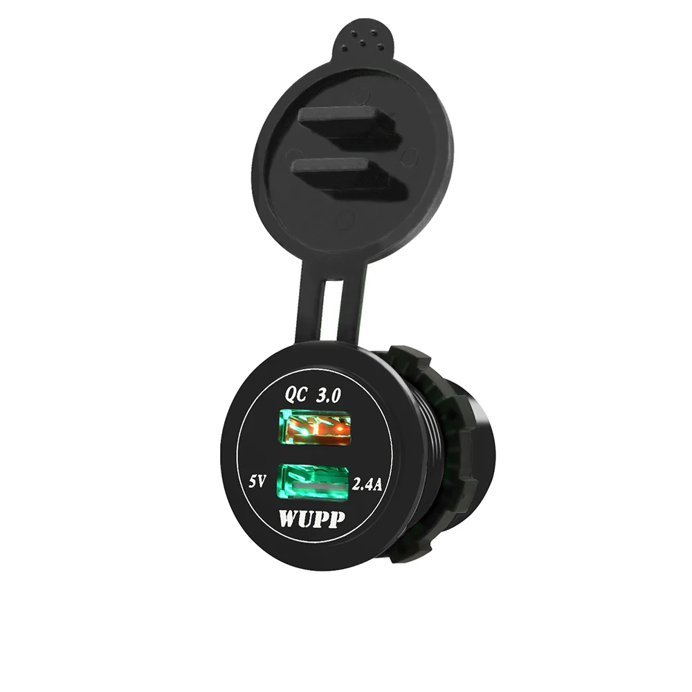 DC 12 V-24 V Алюминий машинная Зажигалка для сигарет розетка с защитой штекеров Dual USB автомобиль Лодка ATV быстрое Зарядное устройство QC 3,0 Мощность разъем