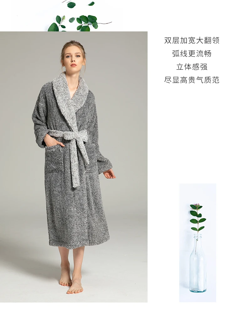 Men and Women Super Thick Winter Nightgown Extra Big Long Fluffy Bathrobe Loungewear Sleepwear