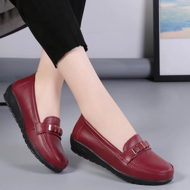 Loafers round toe solid female shoes 2022 genuine leather flat shoes woman fashion women casual shoes - AliExpress