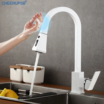 

Kitchen Sink Touch Sense Pull Down Faucet Hot Cold Water Smart Sensor Tap Single Hole Deck Mount Mixer Faucets Automatic Taps