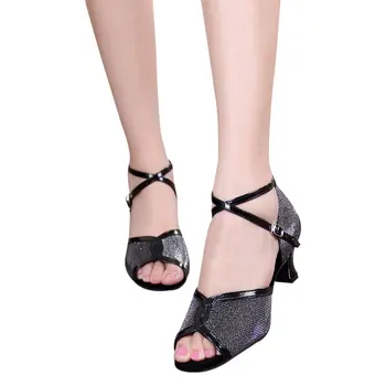 

New Child Girls Women Ballroom Party Performance Latin Tango Salsa Dance Shoes Open Toe Low Heeled Dancing Sandals Shoes Indoor