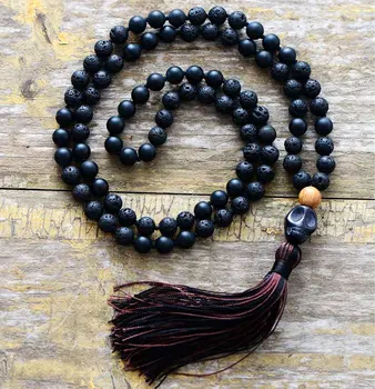 Bead Men Necklace 8MM Matte Onyx Lava Stone Skull Tassel Necklace Mens Rosary Necklace Couple Necklace Jewelry Dropshipping