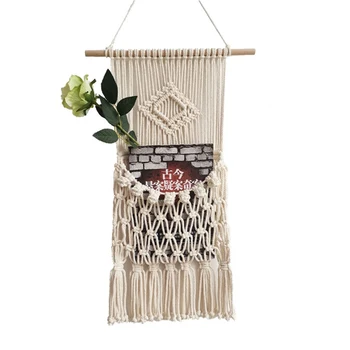 

Macrame Woven Wall Hanging Bag Bohemian Room Geometric Tapestry Art Beautiful Apartment Dorm Room Decoration Tassel Storage Bag
