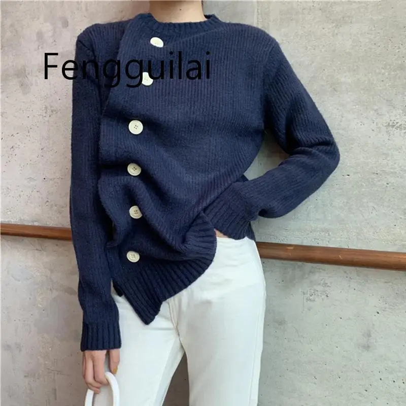 Vintage Slant Oblique Button Irregular Womens Cardigan Long Sleeve Autumn Winter Loose Sweater Cardigan Tops Trui Dames Vintage Slant Oblique Button Irregular Womens Cardigan Long Sleeve Autumn Winter Loose Sweater Cardigan Tops Trui Dames
