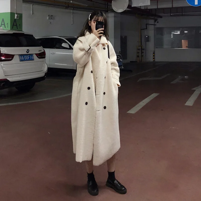 

Autumn And Winter 2019 New Style Korean-style Loose-Fit Faux Lambswool Woolen Overcoat Loose-Fit Mid-length over-the-Knee Networ