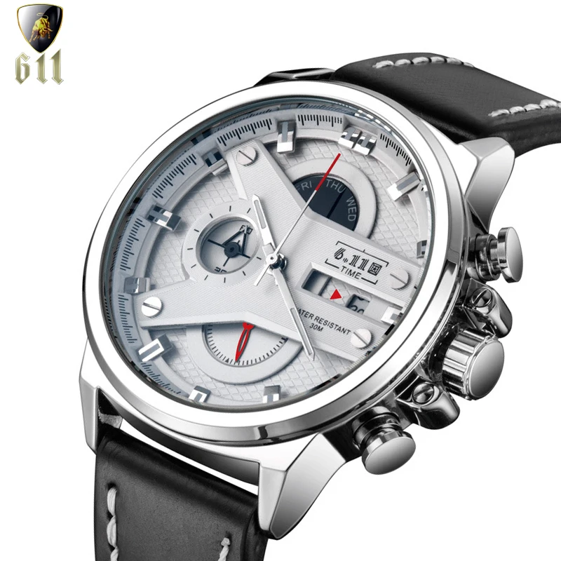

2019 New Men's Sports Watch Luminous Waterproof Chronograph Quartz Watch Male Leather Strap Multifunction Clock Wrist Watches
