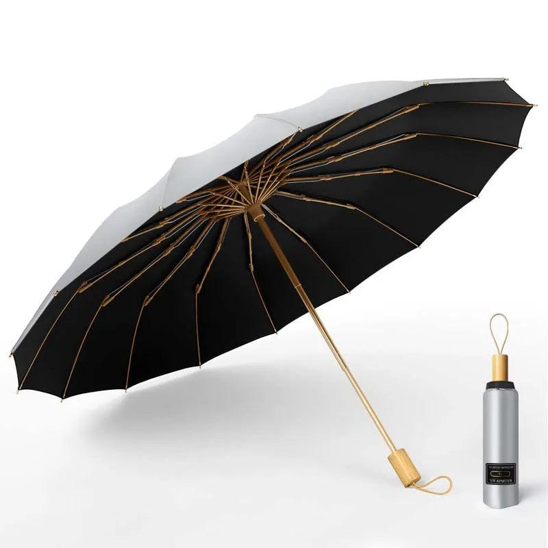 16K Manual Folding Umbrella with Wooden Handle Portable Light Weight Strong Wind Resistant Backpack | Дом и сад