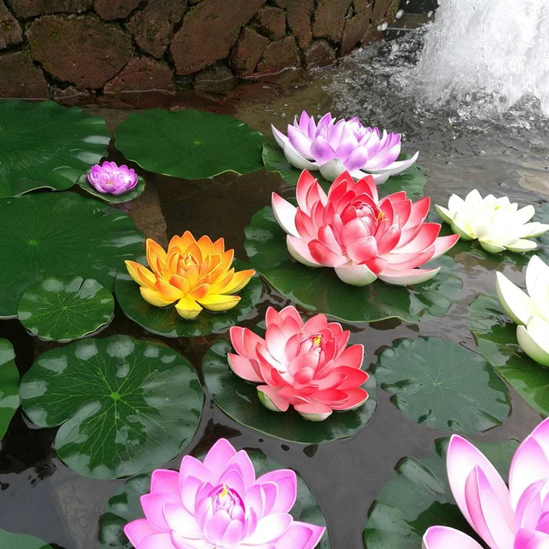 Lirio de agua flotante Artificial EVA, decoración de estanque de 10cm,  simulación de loto (rojo/amarillo/azul/rosa claro), 5 uds.|Flores  artificiales y secas| - AliExpress