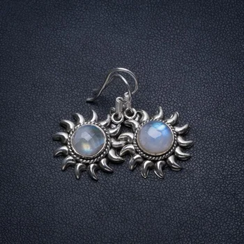 

Natural Rainbow Moonstone Handmade Vintage 925 Sterling Silver Earrings 1 1/4" T3270