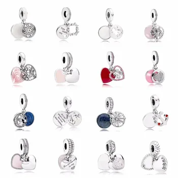 

PDB DZ 05 100% 925 Silver Ice Sculpture Together Travel Mother and Daughter Concentric Pendant Fashion Double Heart Pendant