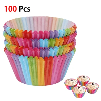 

Kitchen Baking 100 Pcs Rainbow Paper Cake Cup Cupcake Paper Muffin Party Tray Bakeware Stands Cupcake Cases Liners Wedding Party