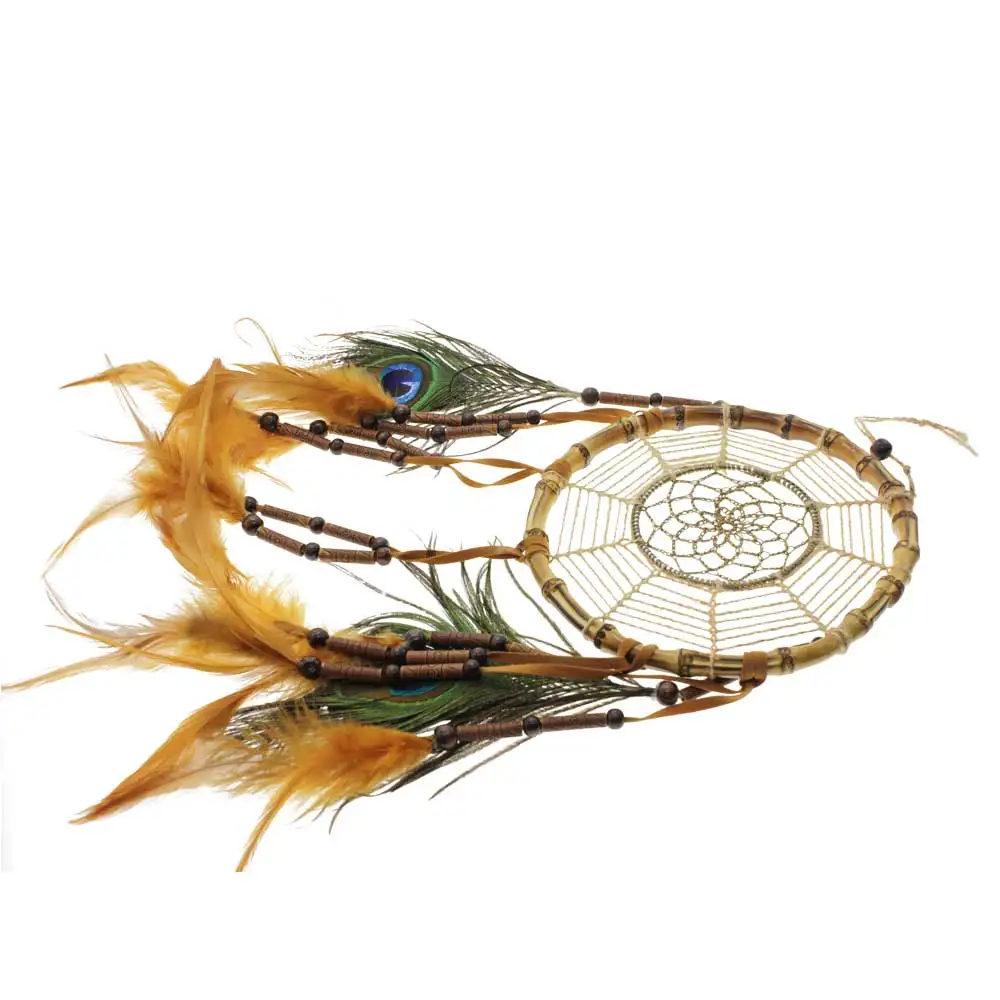 Dream catcher Handmade Peacock Wall Hanging Feathers Bamboo Ring Car Linen+Bamboo+Peacock feathers Great gift