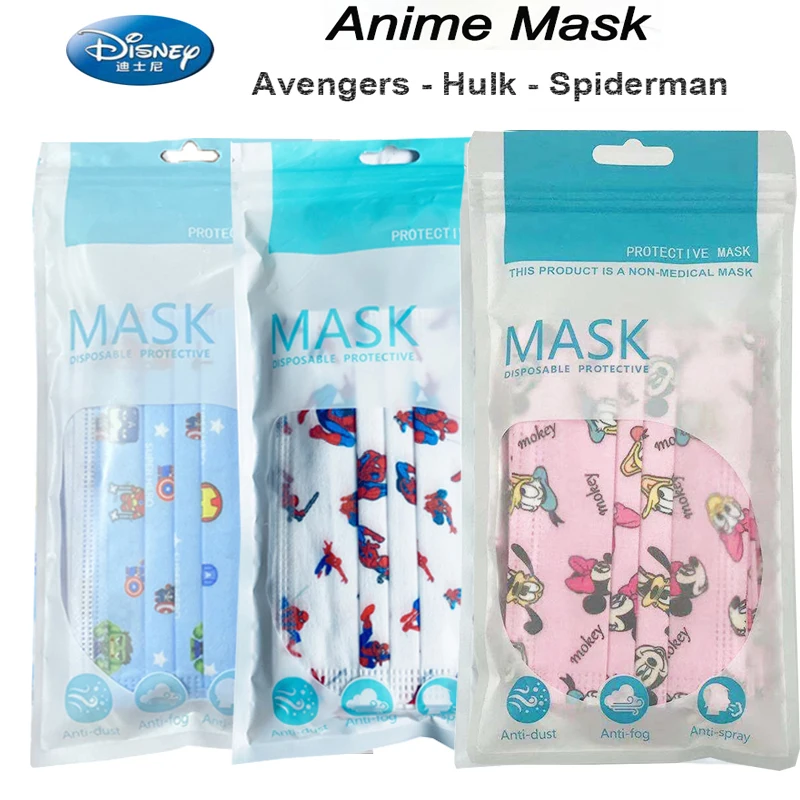 30Pcs Disney Disposable Kids Animie Marvel Face Shield Masks Fashion Pink Mascara 3 layers Mouth Mask