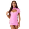 Womens Hollow Out Dresses Short Sleeve Stand Collar Zipper Back Dress Wetlook Patent Leather Mini Dress For Nightclub Stage Show 2