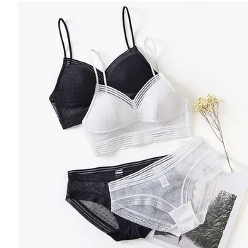 

2020 Popular Women Sexy Lace Invisible Bras Thin Bralette Push Up Bras Tank Cami Underwear Solid Color Brief Sets #3