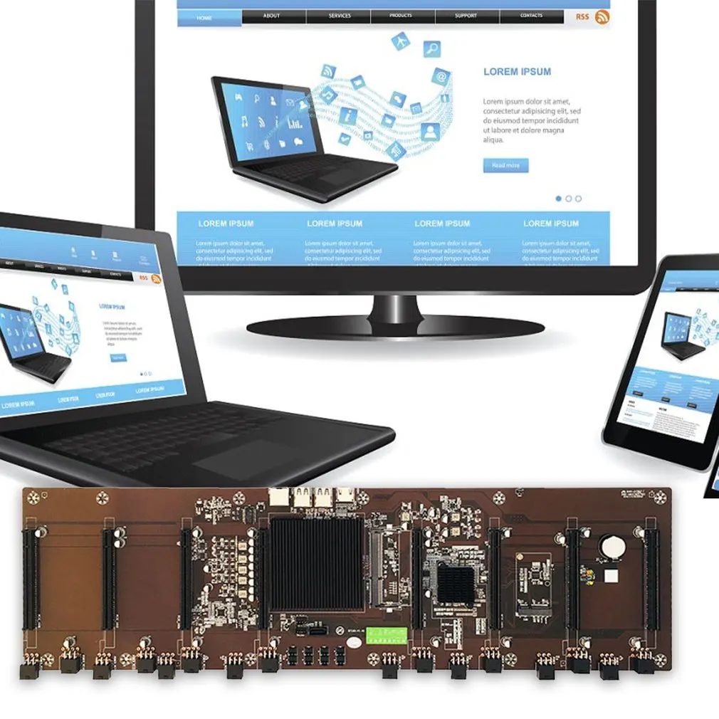 HM65 Direct Insertion Eight Card Slot BTC Solid State Capacitor B250 B85 Multi Card Motherboard Support 1660 2070 3090 Rx580