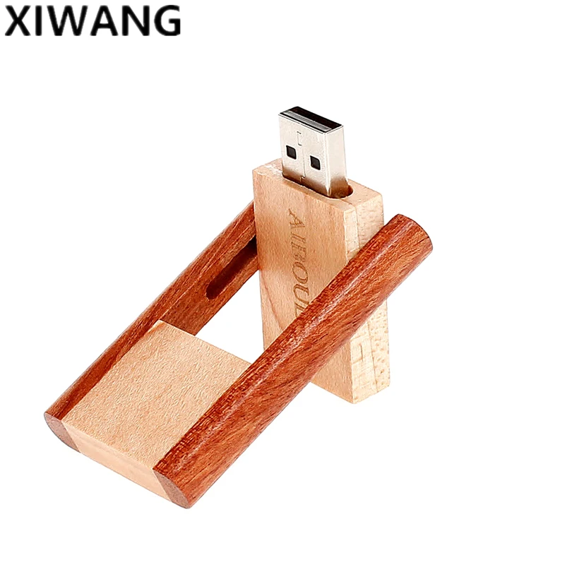 Вращающийся usb 2,0 деревянный USB флэш-накопитель 4 ГБ 8 ГБ Флешка 16 ГБ флеш-накопитель 32 Гб 64 Гб usb-носитель высокоскоростные Подарки Бесплатный Пользовательский логотип