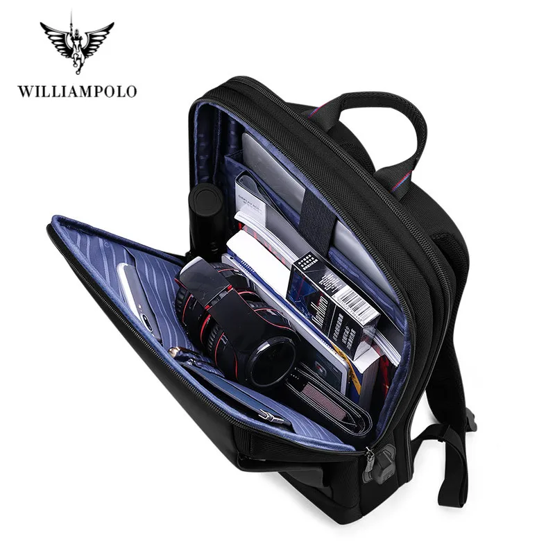 Мужской тонкий рюкзак Williampolo черный сверхлегкий унисекс для работы в офисе 15 6