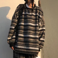

Women Vintage Striped Sweater Long Sleeve Oversize Knitted Sweatshirt Hip Hop Pullover for Women Top Festival Gift Autumn Winter