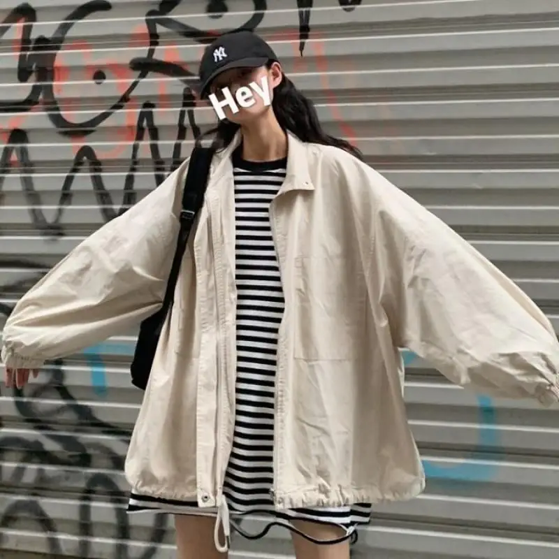 Женский Тренч, абрикосовый, свободный, 2XL, унисекс, BF, корейский стиль, Harajuku, Женское пальто, подходит ко всему, высокое качество, уличная одежда, хип-хоп, повседневная, для пары