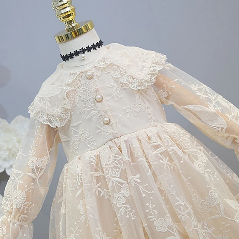 New Arrival Baby Girls Clothes Cute Lace Princess Dress Kid's Outerwear Long Sleeve Birthday Party Dress For Girls