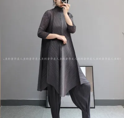 MIYAKE складывающиеся осенние сетчатые очаровательные А-образные французские нестандартные платья женские плиссированные платья - Цвет: Темно-серый