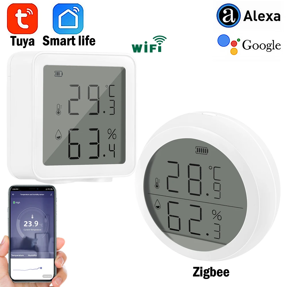 Tuya Smart life-Sensor de temperatura y humedad Zigbee o WiFi, higrómetro interior con pantalla LCD
