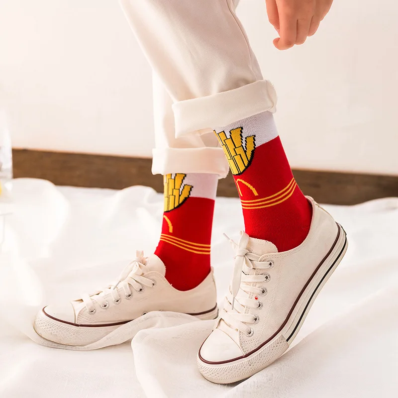 Women Socks Funny Cute Cartoon Fruits Banana Avocado Lemon Egg Cookie Donuts Food Happy Japanese Harajuku skateboard Socks womens socks