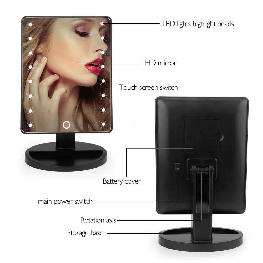 AFDEAL зеркало для макияжа с 16 светодиодами косметическое зеркало с сенсорным диммером аккумулятор работает подставка для настольного ванной путешествия