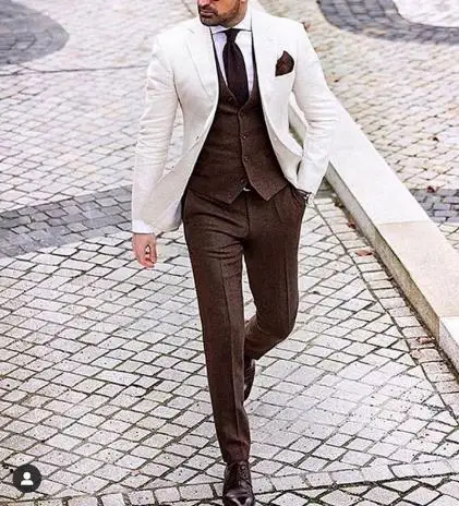 Latest White Jacket Brown Vest Pant 3 