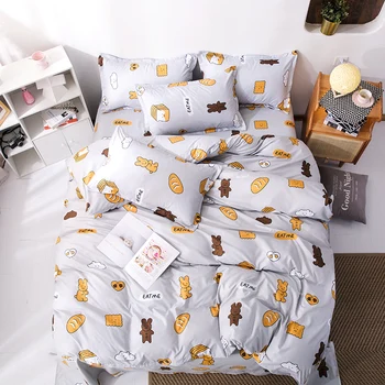 

Biscuit baby bear cartoon bed linen bedding set duvet cover flat sheet pillowcase king queen full single size Family size