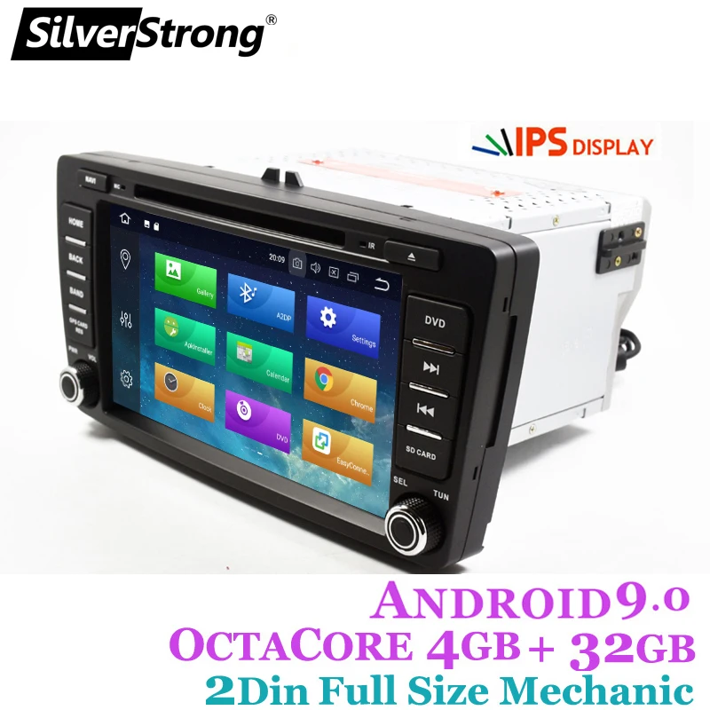 Excellent SilverStrong IPS Car 2din Octavia2 Android9.0 CAR DVD for Skoda Octavia 2 A5 DSP with 4G+32G CANBUS Octavia2 DAB+ OBD 5