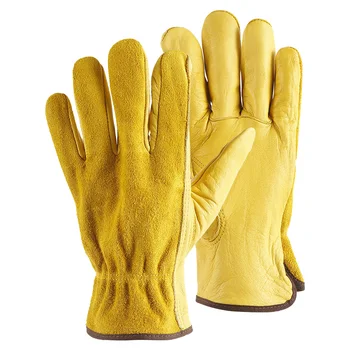 

Protection Glove Cowhide Yellow Leather Safety Garden Work Gloves Protection Wear Safety Workers Welding Hunting Gloves for Men