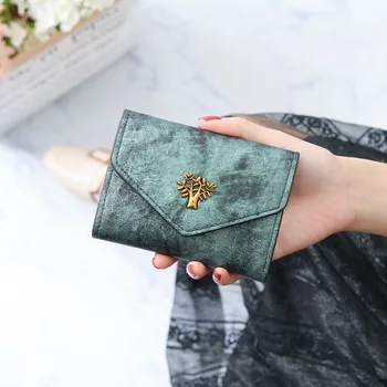 

2020 New Women Wallet Retro Tree Design Leather Wallet Student Mini Womens Wallets and Purses Cute Girls Card Holder Wallet