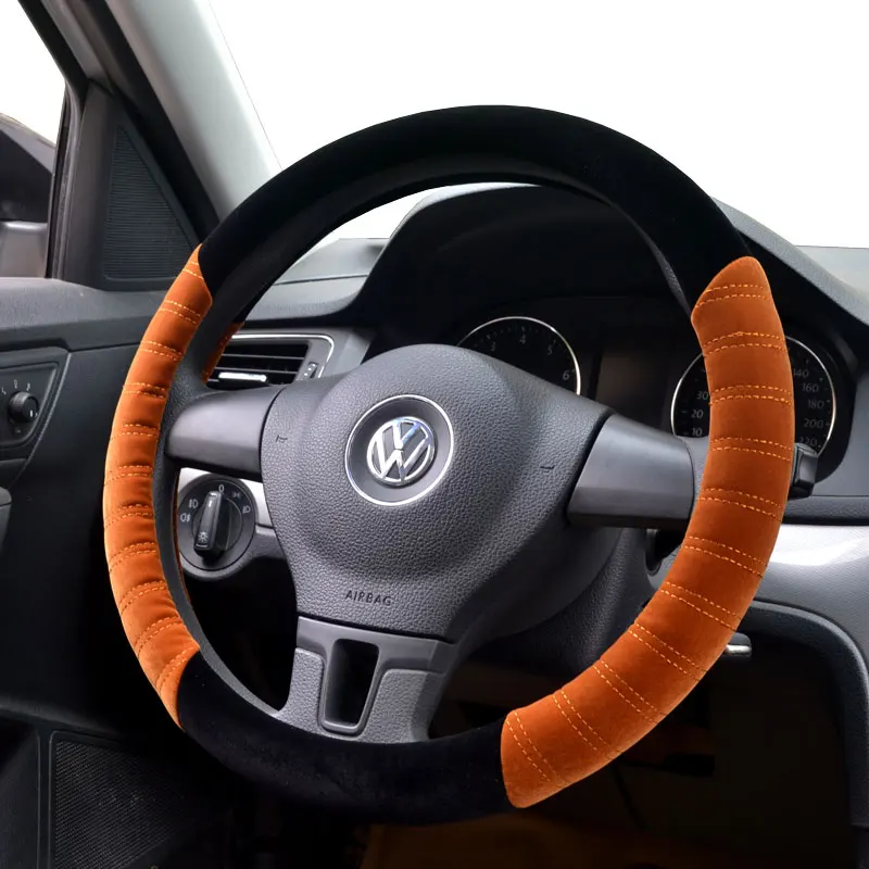 

2019 New 36/40/38cm Autumn Winter Pink Plush Sport Style Durable in use Leather Braid Steering Wheel Cover Furry Car Accessories