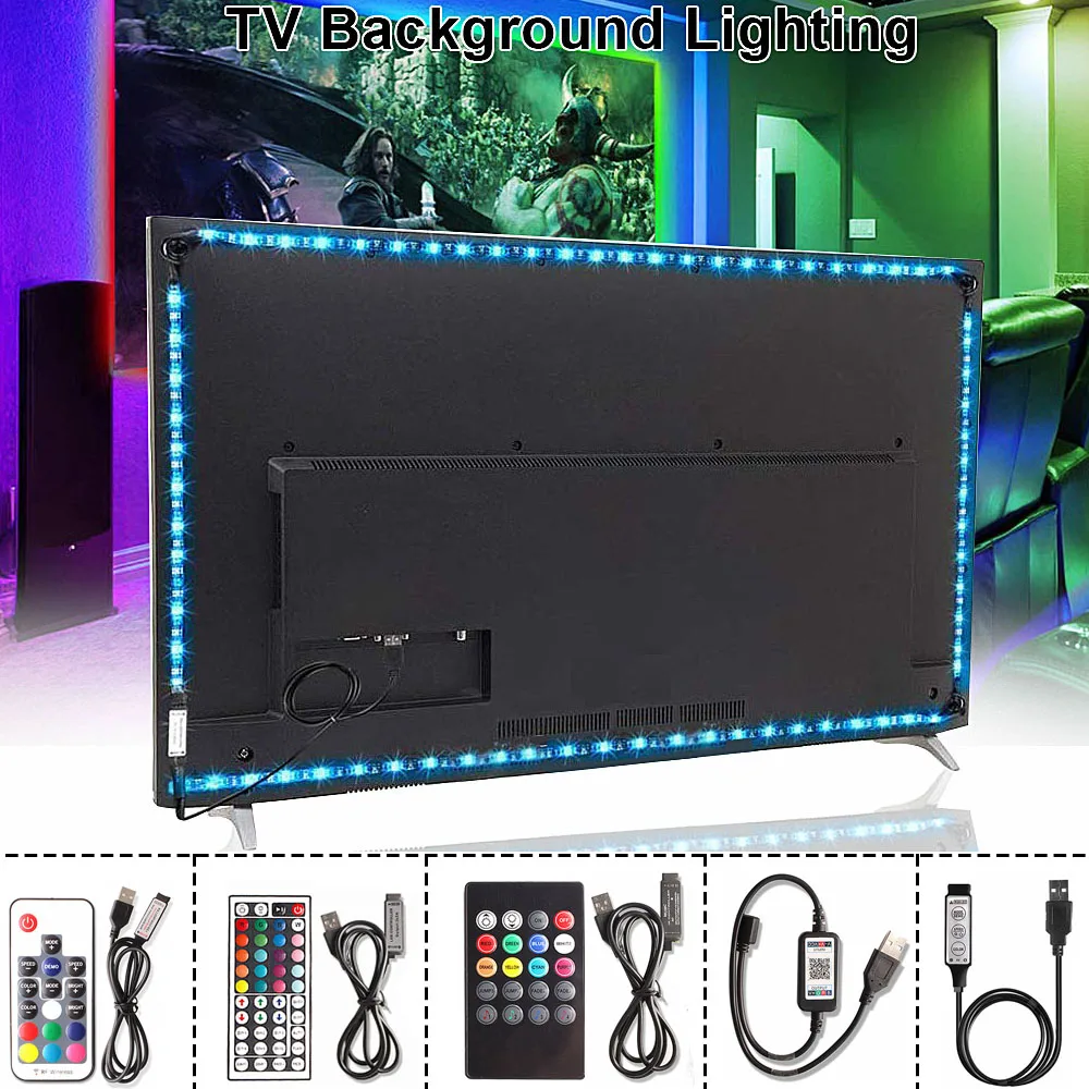 Светодиодная лента RGB 5050 USB 5 В гибкий светодиодный светильник Tira неоновая с 17