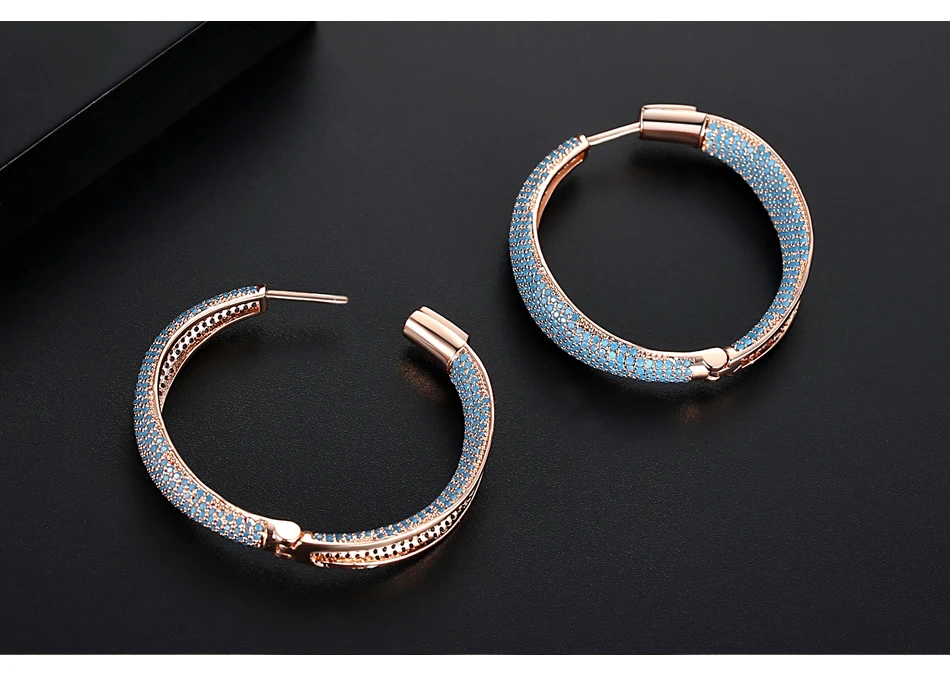 LUOTEEMI, роскошный дизайн, большие круглые серьги-кольца для сексуальных женщин с микро кубическим цирконием, модные ювелирные изделия, манжеты для ушей