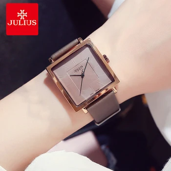 

Julius Brand Simple Square Big Dial Leather Watch Woman Vintage Waterproof Quartz Dress Wristwatches Lady Montre Femme Gifts