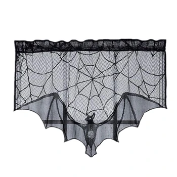 

Halloween Decoration Lace Cobweb Bats Fireplace Valances Covers Black Spiderweb Fireplace Mantle Scarf Cover Tablecloth Hallowee