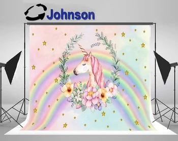 

Discount Pink Unicorn Party S Rainbow Gold Star Flower Baby backgrounds Computer print birthday backdrop