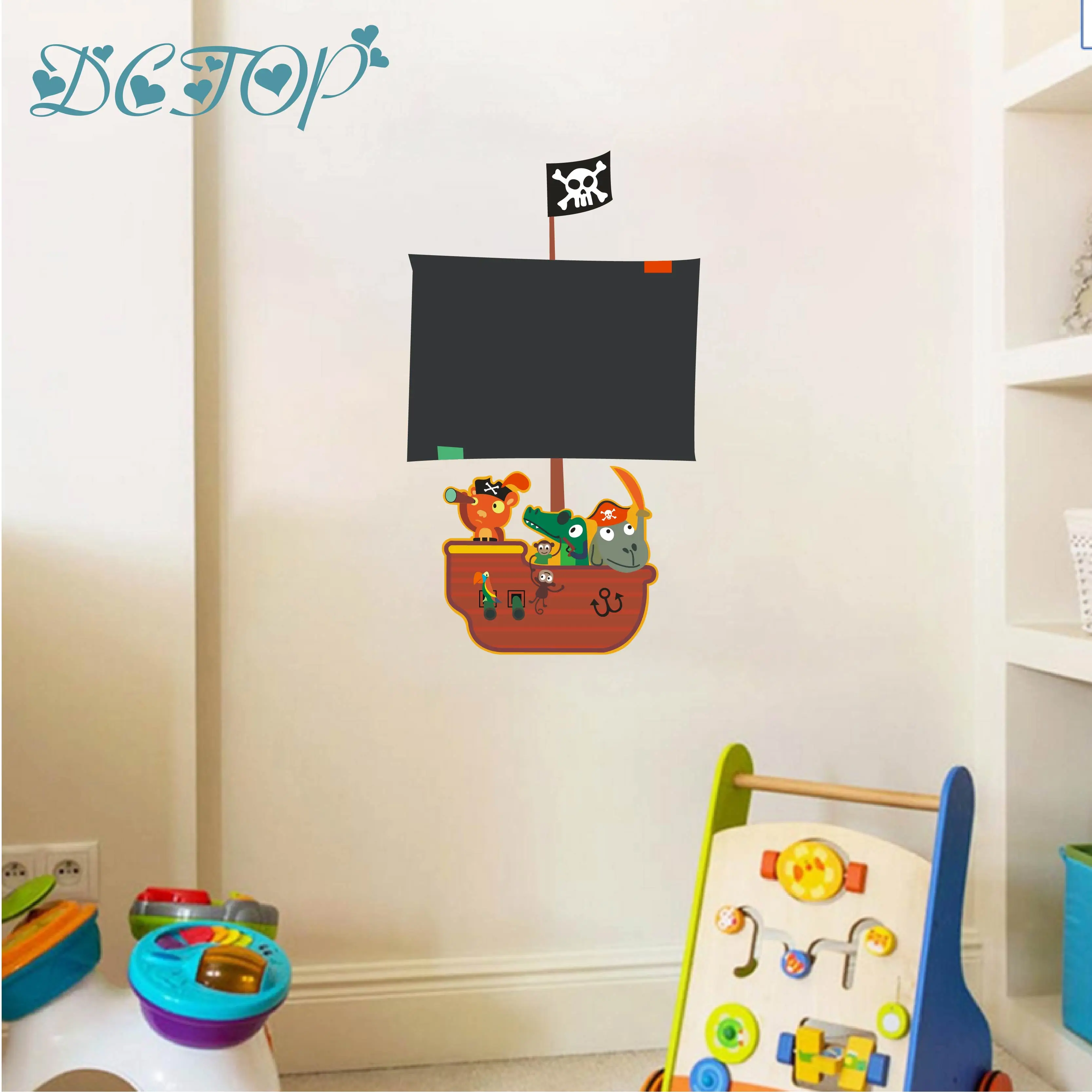 

Cartoon Telescope Bear Crocodile on Pirate Ship Decals Stickers for Children Nursery Room Door Bedroom for wall Home decor Mural