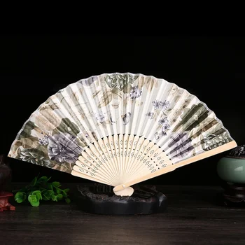

Hot Silk White Bamboo Fracture Fan Vintage Bamboo Folding Fan Elegant Flower Hand Fan Decor Decal Chinese Gifts