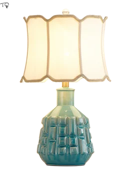 Billige Amerikanischen Einfache Kunst Blau Keramik Tisch Lampe Führte Moderne Schlafzimmer Nacht Schreibtisch Lichter Wohnzimmer Dekoration Studie Studio Leuchte
