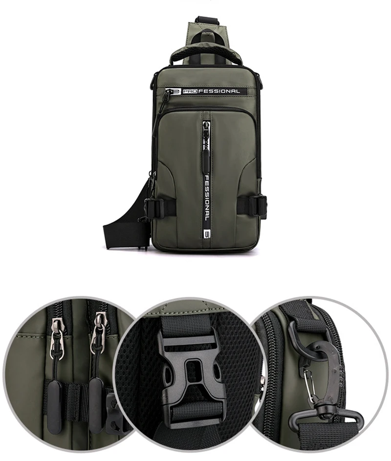 Men Nylon Backpack Rucksack Cross body Shoulder Bag with USB Charging Port Travel Male Knapsack Daypack Messenger Chest Bags New