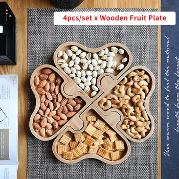 

4pcs/set Tray Candy Dish Kitchen Desserts Tableware Wooden Fruit Plate Snack Splice Storage Organizer Dried Nut Living Room Home