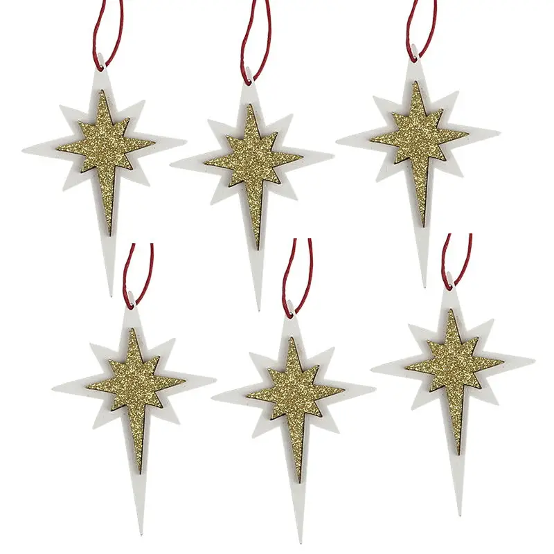 HUADODO 6 шт деревянные звезды рождественские украшения для елки украшения вечерние новогодние подарки для детей - Цвет: Белый
